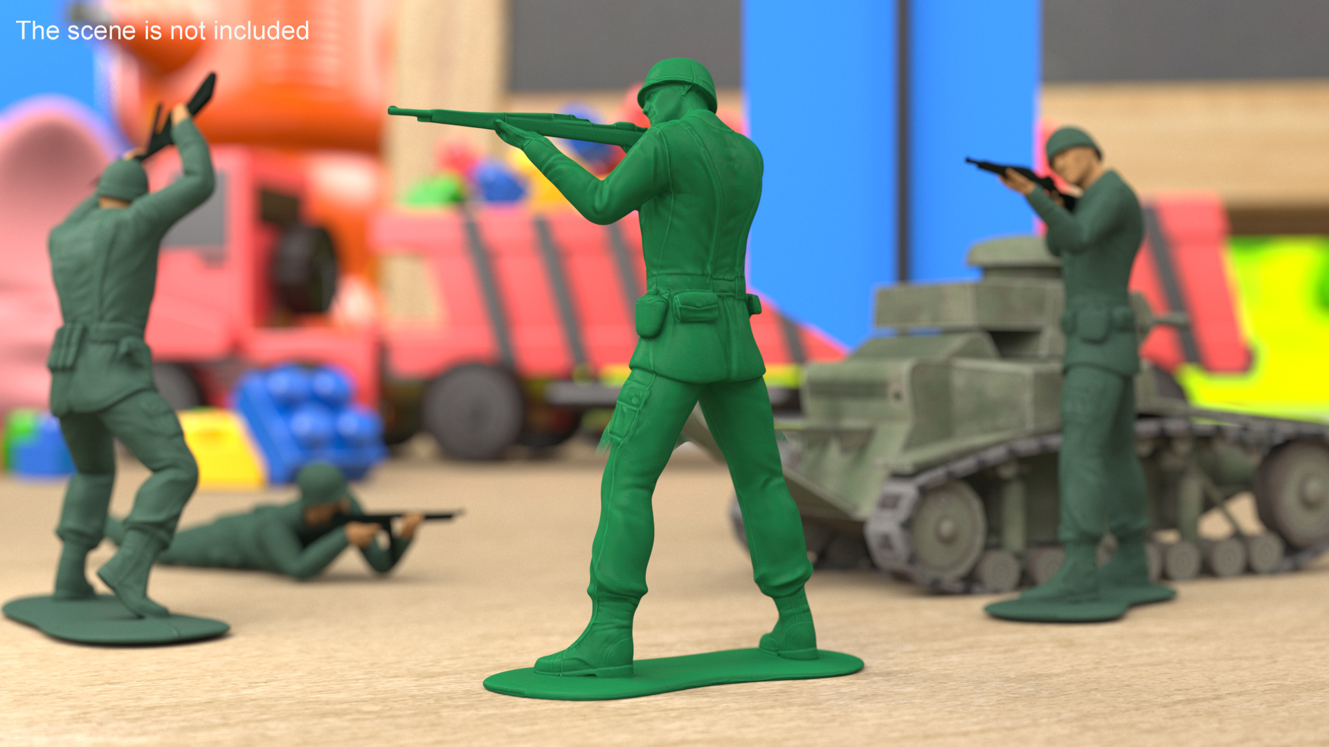 3D model Green Plastic Toy Soldier with Rifle Shooting