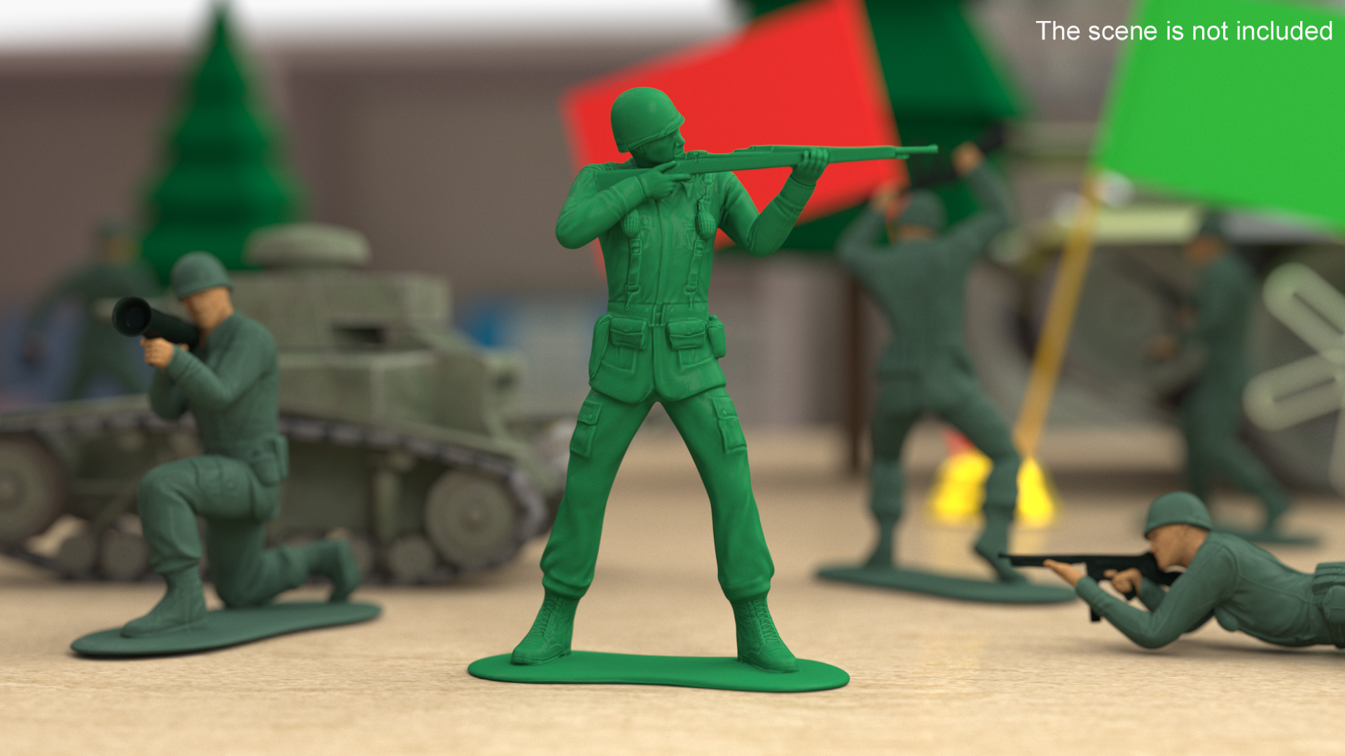 3D model Green Plastic Toy Soldier with Rifle Shooting