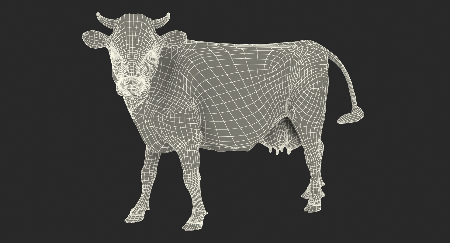 3D Red and White Cow with Fur