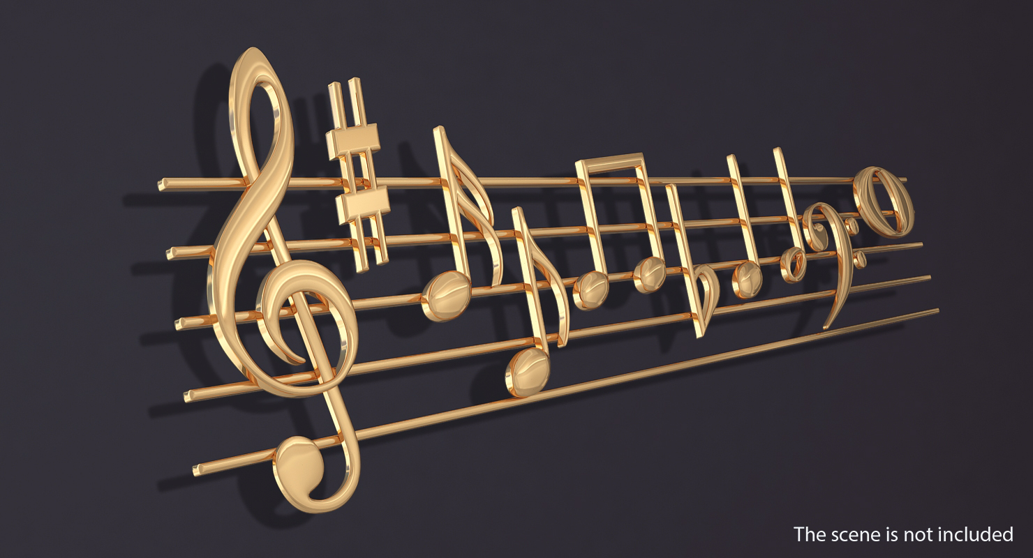 3D Golden Music Stave and Notes model