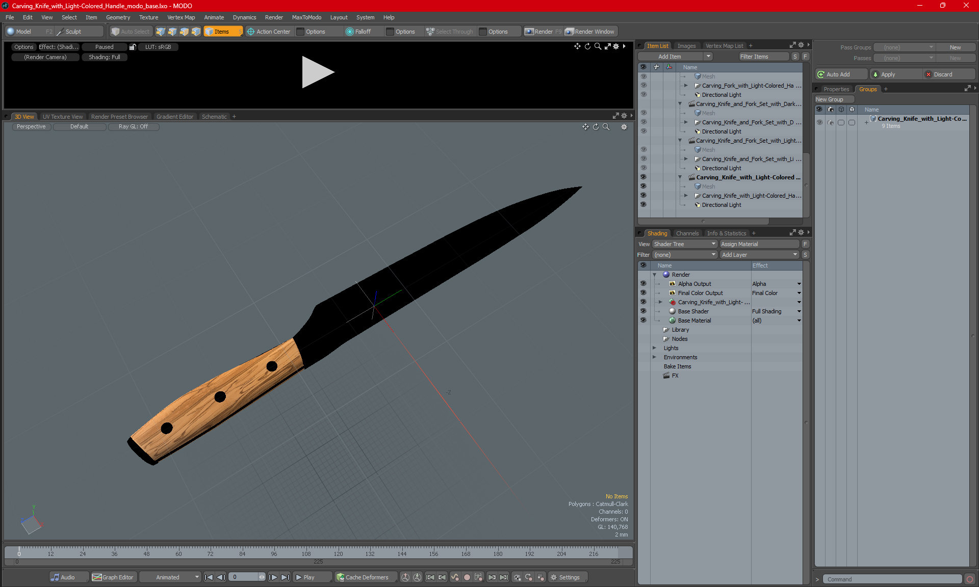 Carving Knife with Light-Colored Handle 3D model