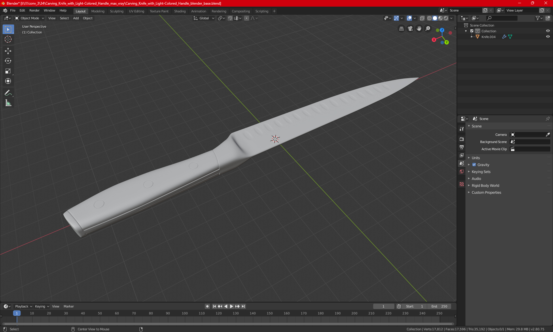 Carving Knife with Light-Colored Handle 3D model