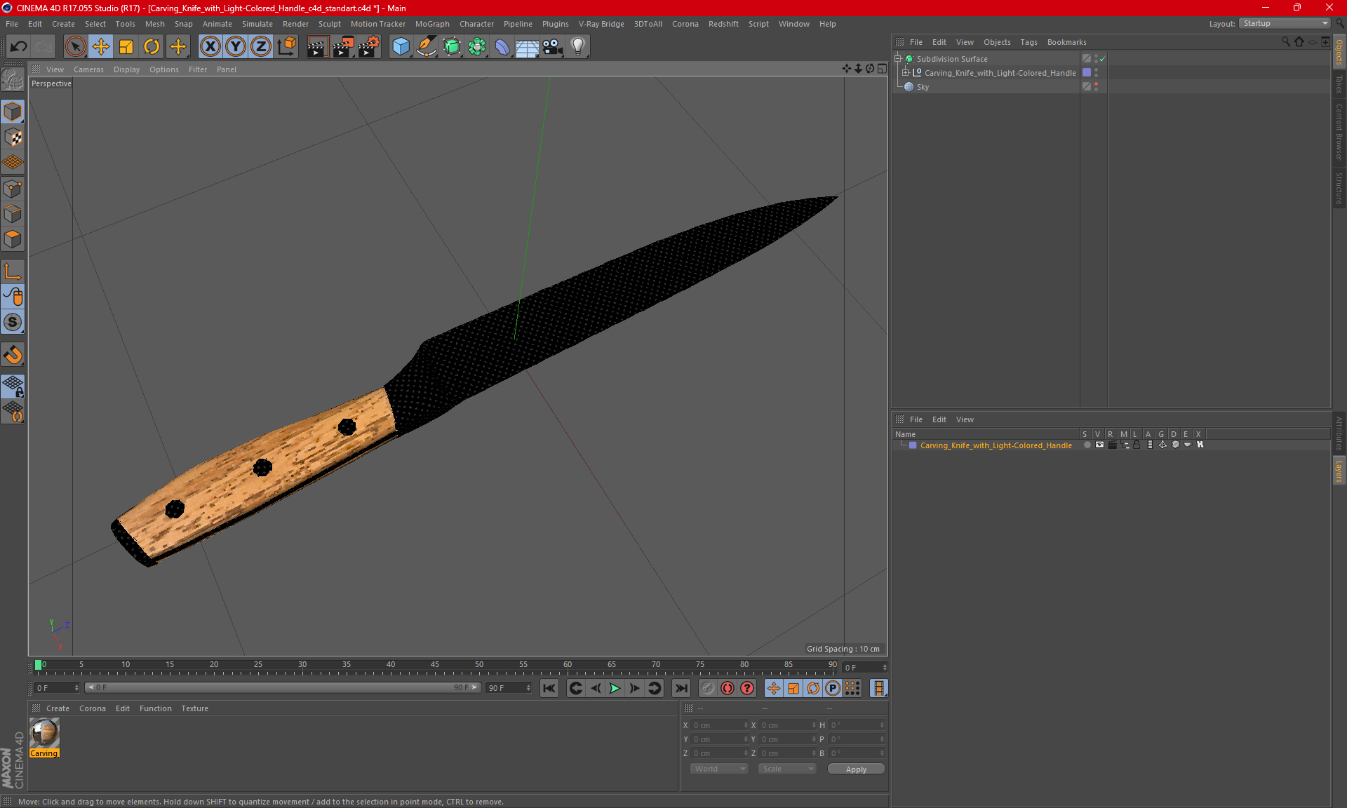 Carving Knife with Light-Colored Handle 3D model