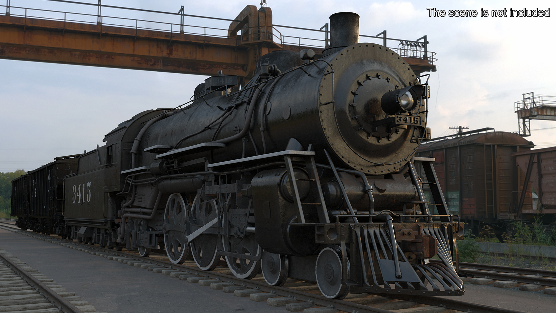 Steam Engine with Covered Hopper Cars 3D