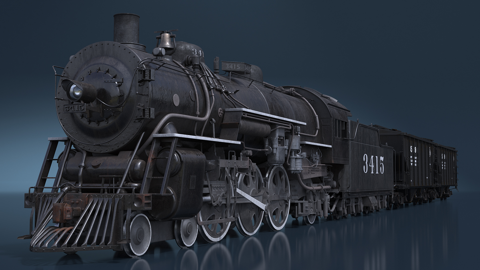 Steam Engine with Covered Hopper Cars 3D