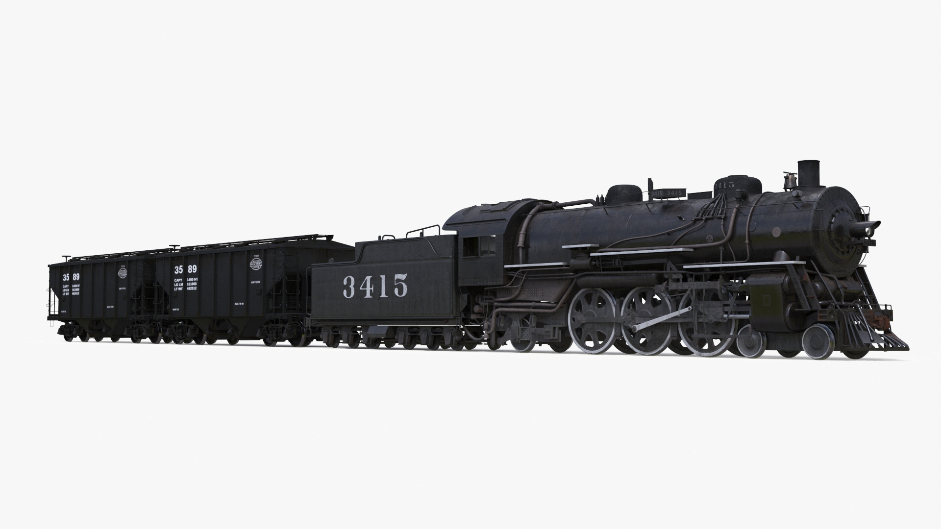 Steam Engine with Covered Hopper Cars 3D