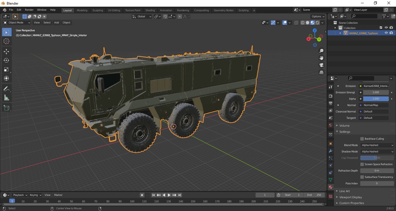 3D model KAMAZ 63968 Typhoon MRAP Simple Interior