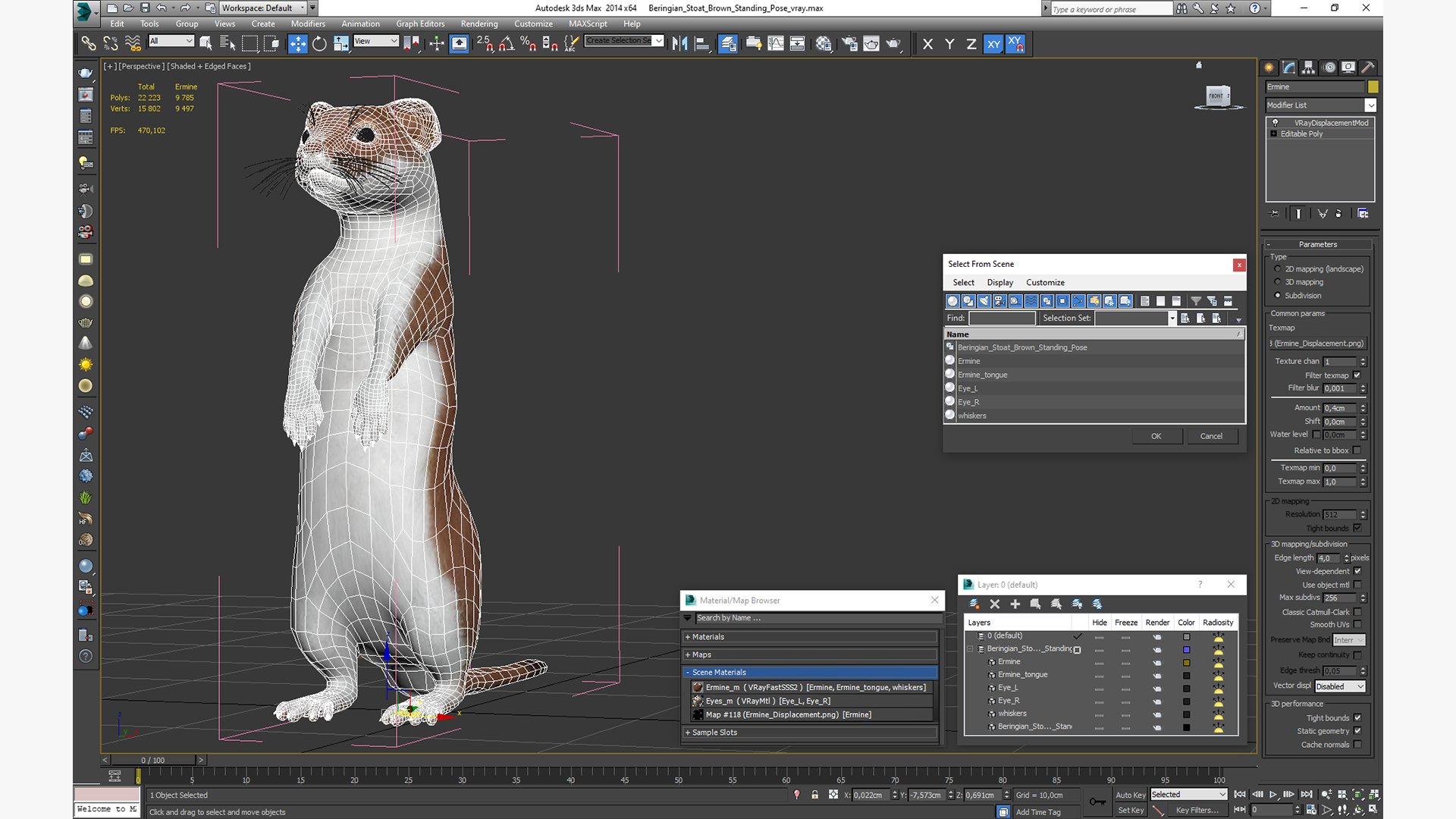 3D model Beringian Stoat Brown Standing Pose