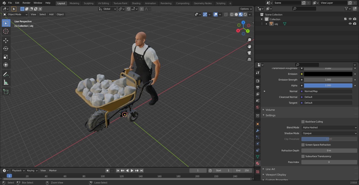 Worker with Electric Wheelbarrow with Stones 3D model