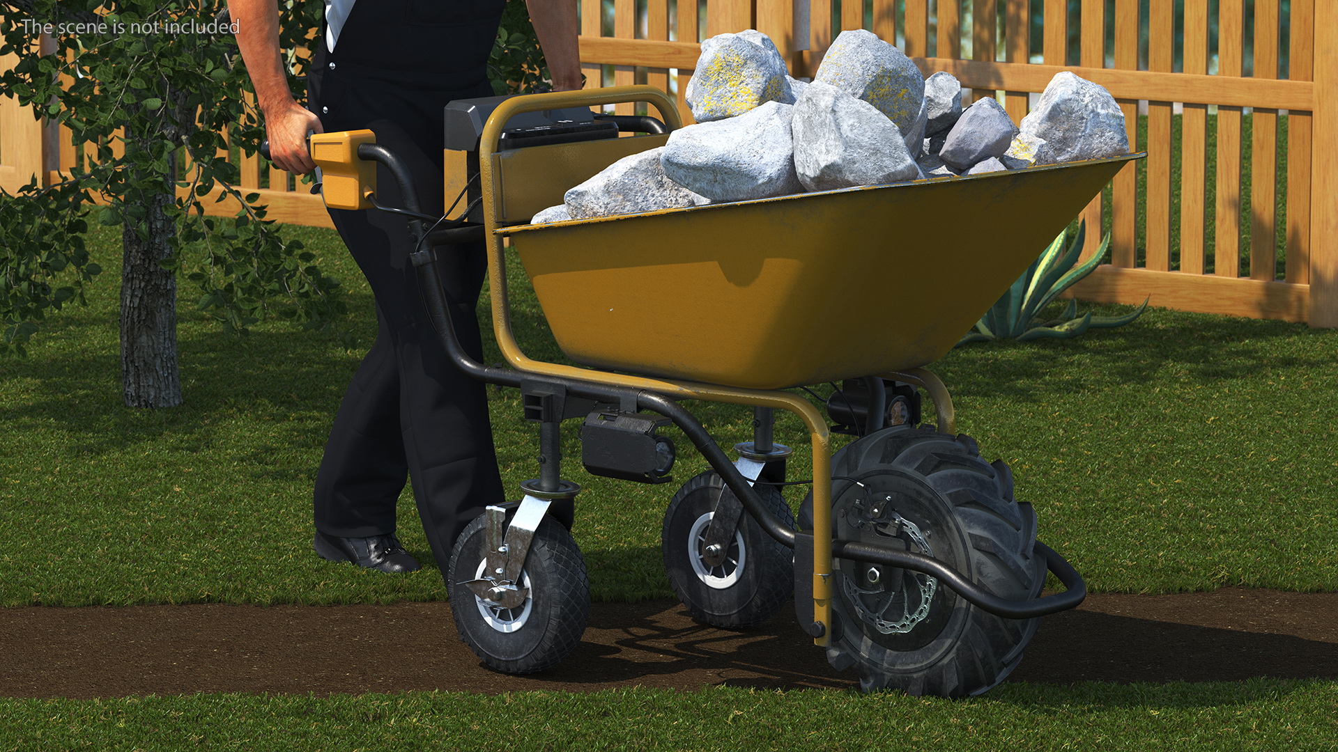 Worker with Electric Wheelbarrow with Stones 3D model