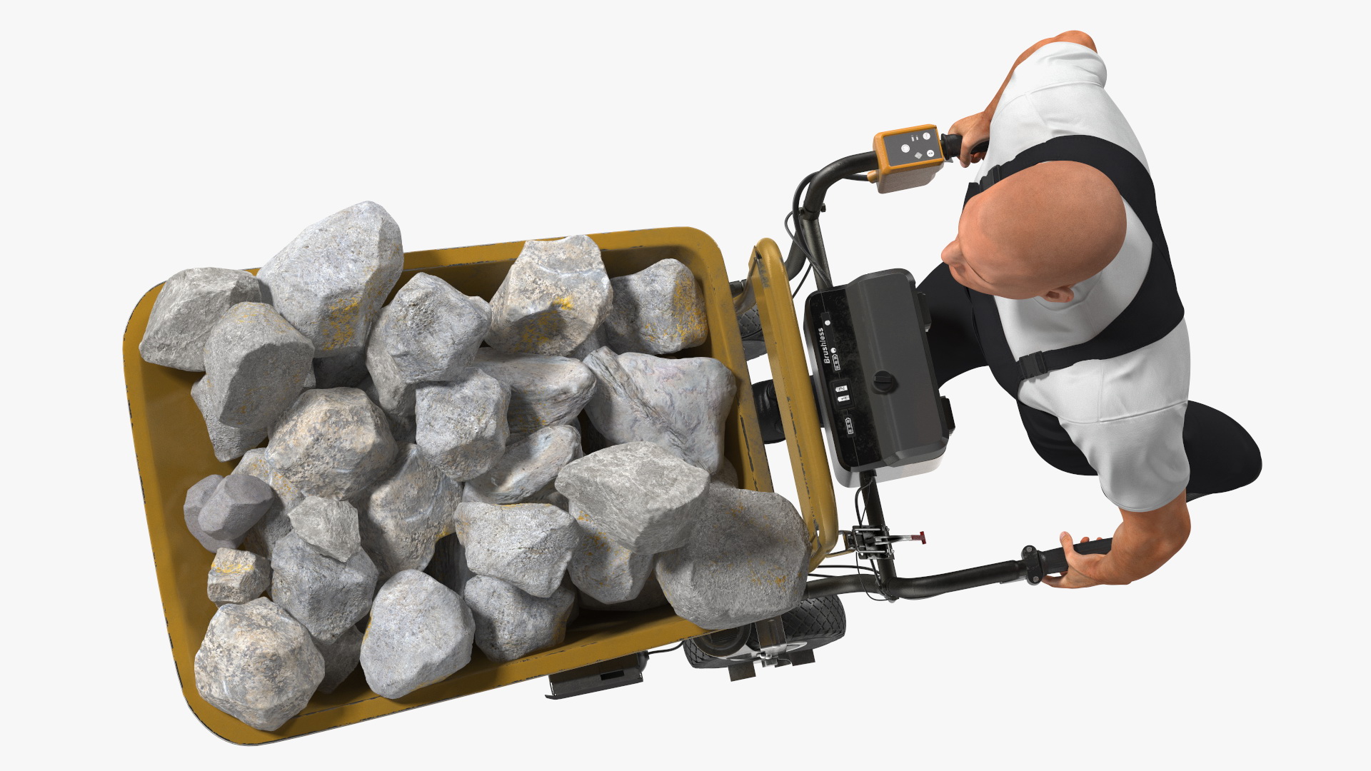 Worker with Electric Wheelbarrow with Stones 3D model