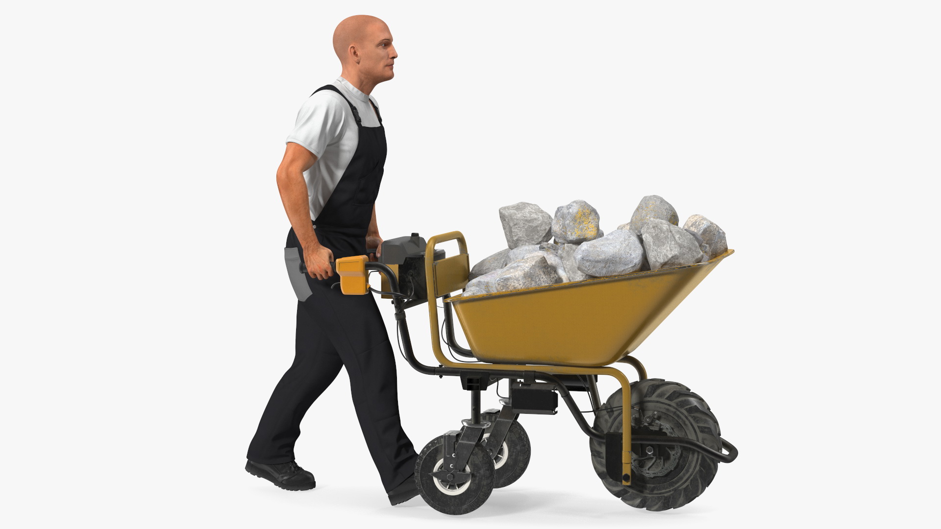 Worker with Electric Wheelbarrow with Stones 3D model