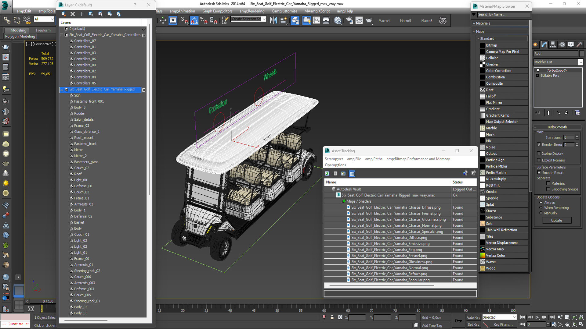 Six Seat Golf Electric Car Yamaha Rigged for Maya 3D model