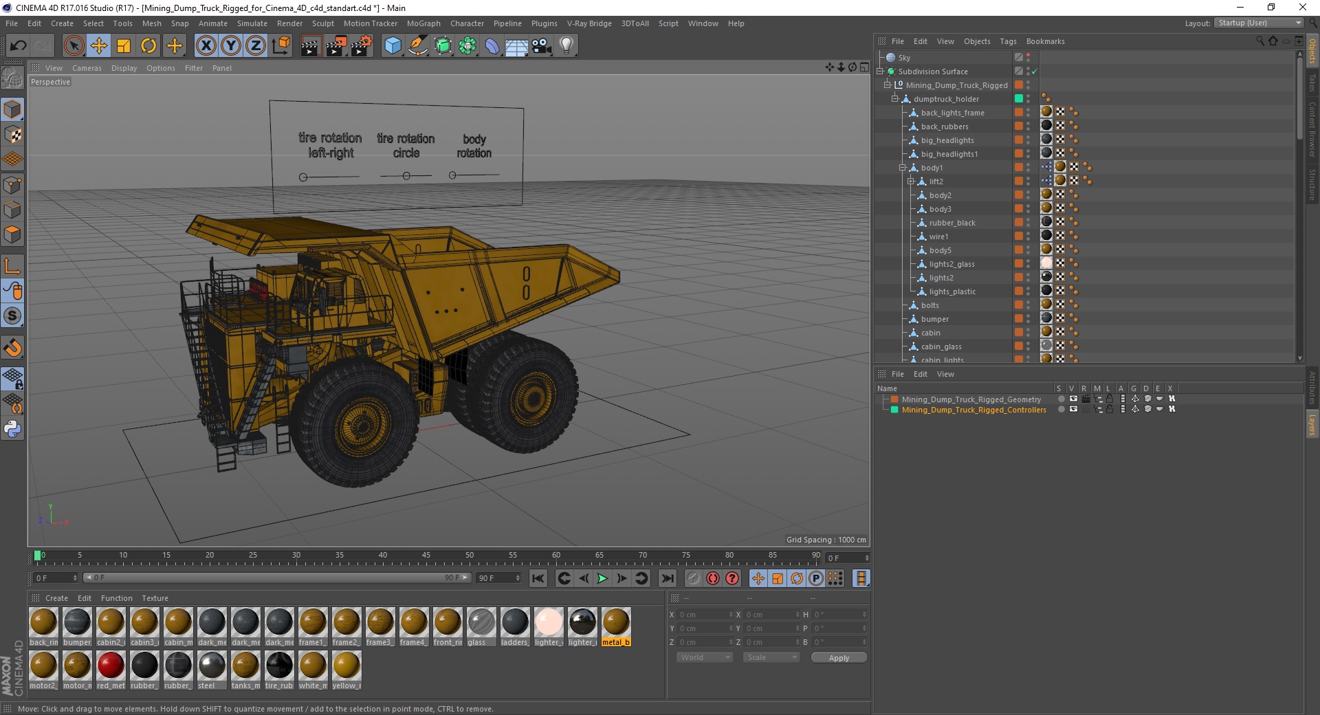 3D Mining Dump Truck Rigged for Cinema 4D model