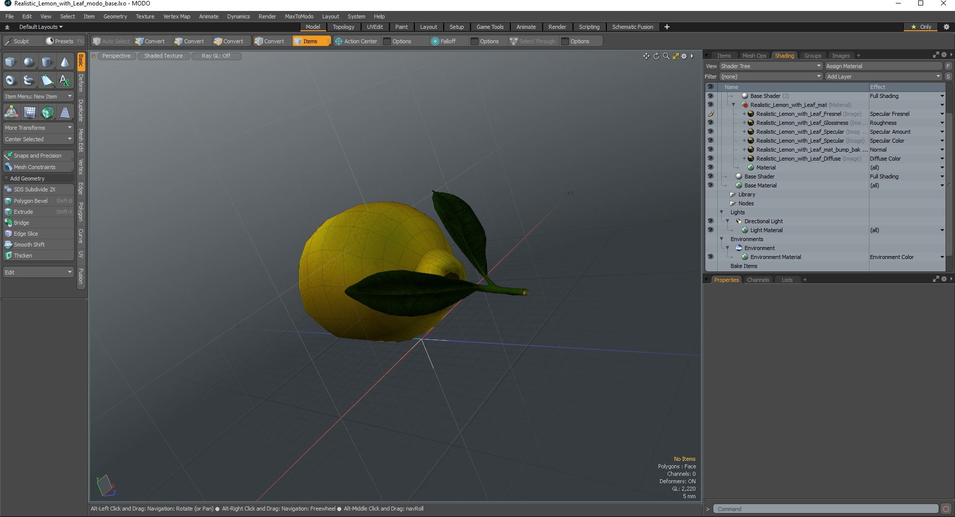 3D model Realistic Lemon with Leaf