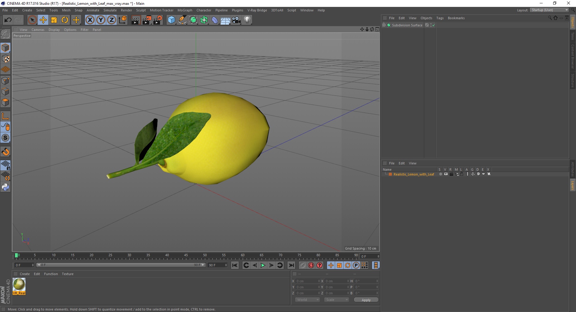 3D model Realistic Lemon with Leaf