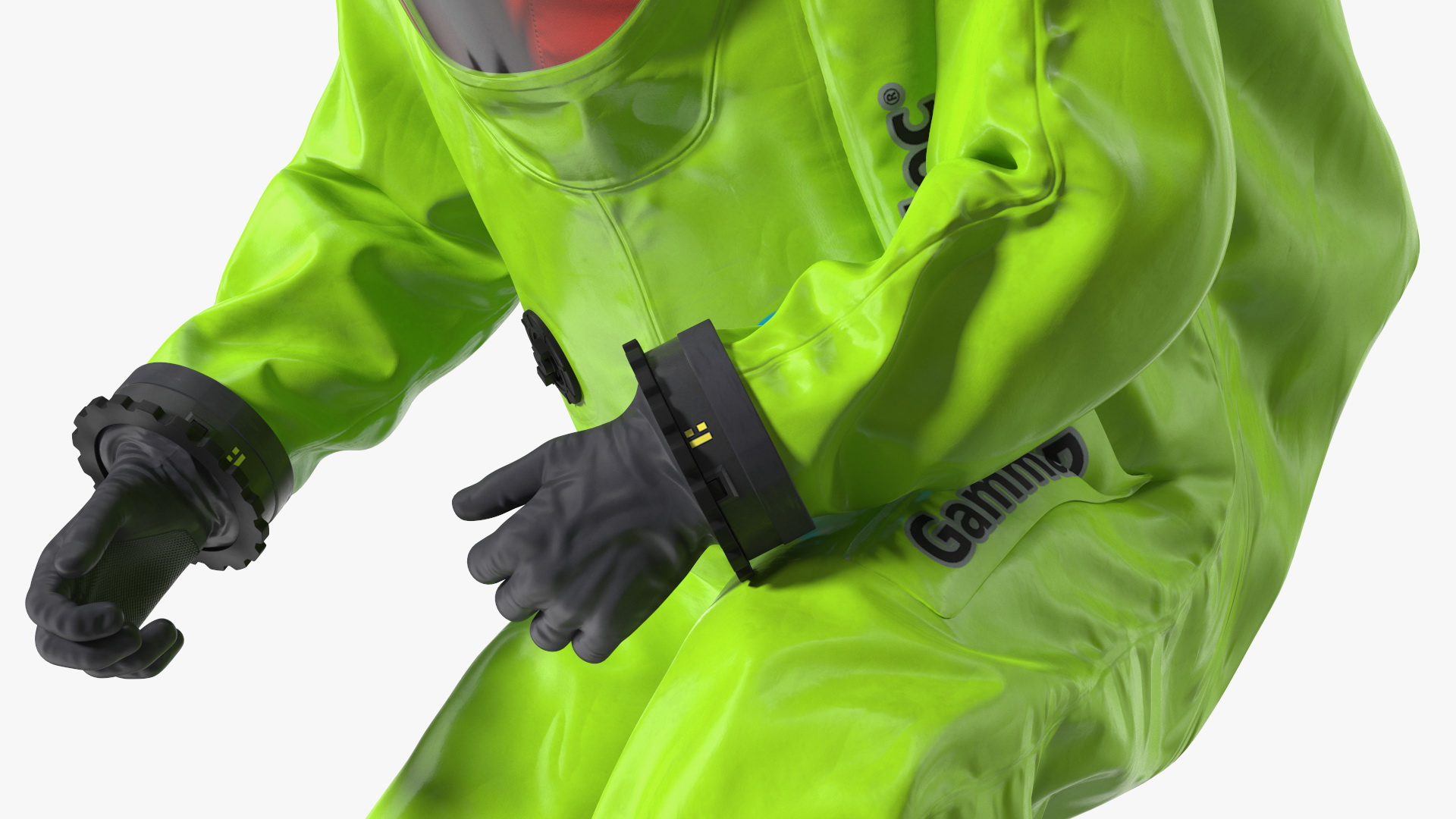 Heavy Duty Chemical Protective Suit Squat Pose Green 3D