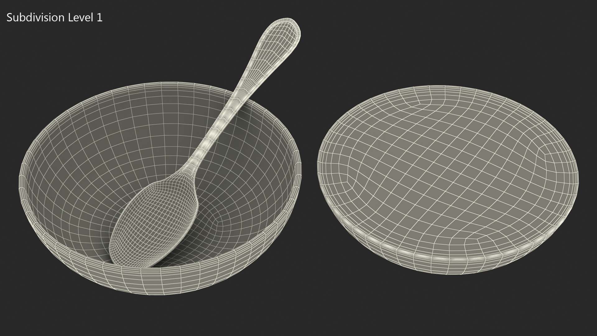 Bowl with Milk and Spoon 3D model