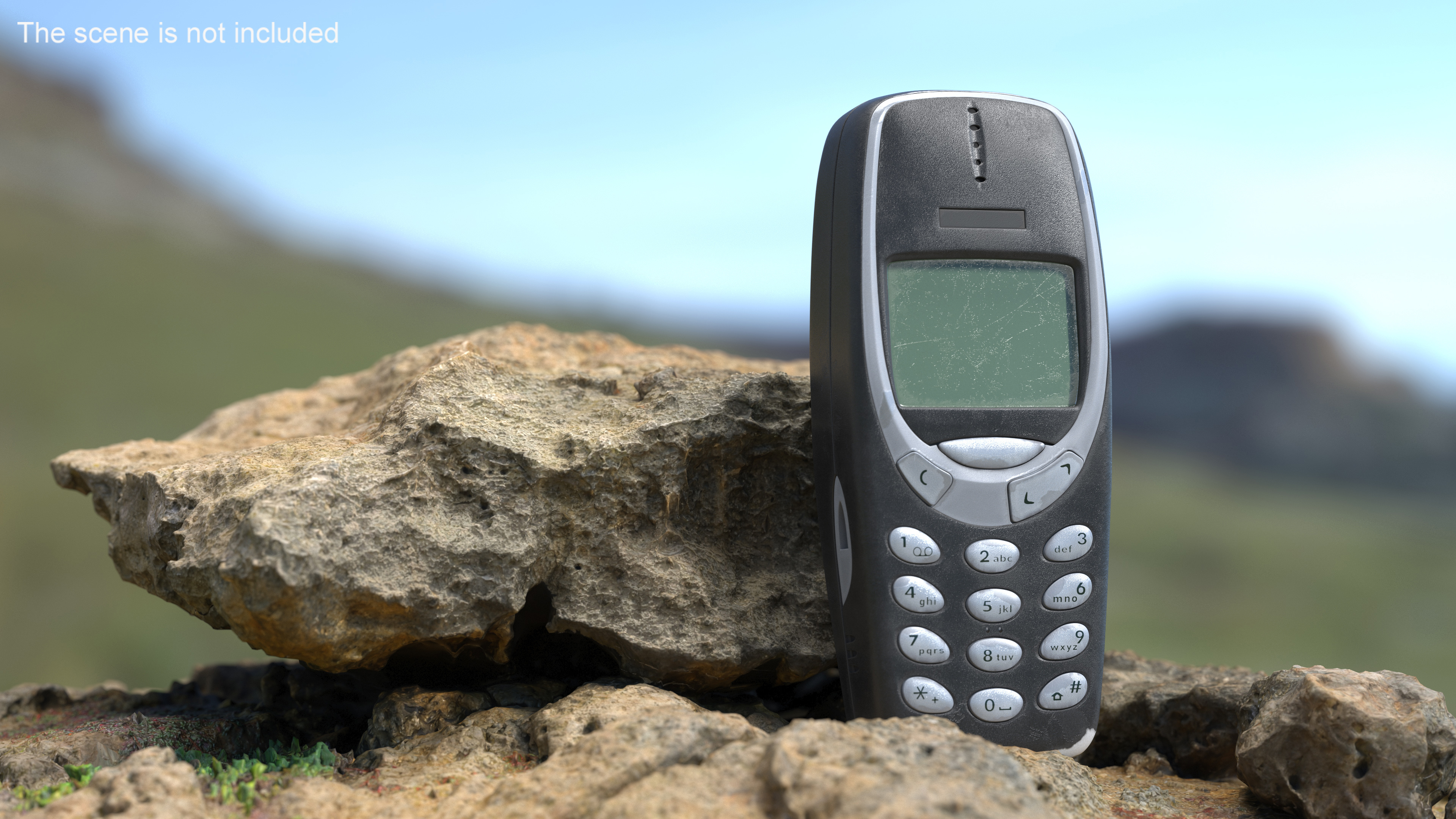 3D model Worn Retro Phone Black Switched Off