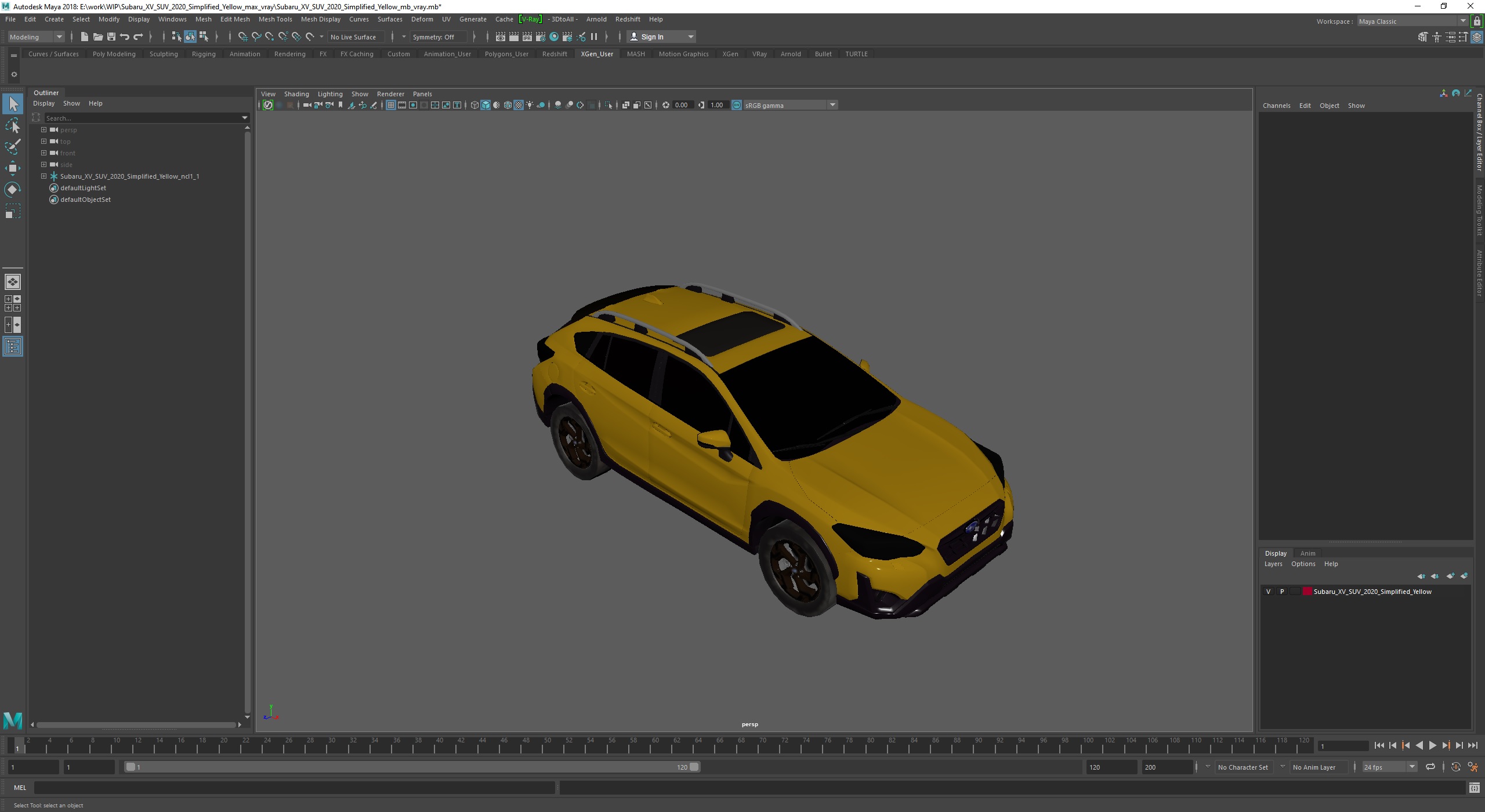 3D Subaru XV SUV 2020 Simplified Yellow