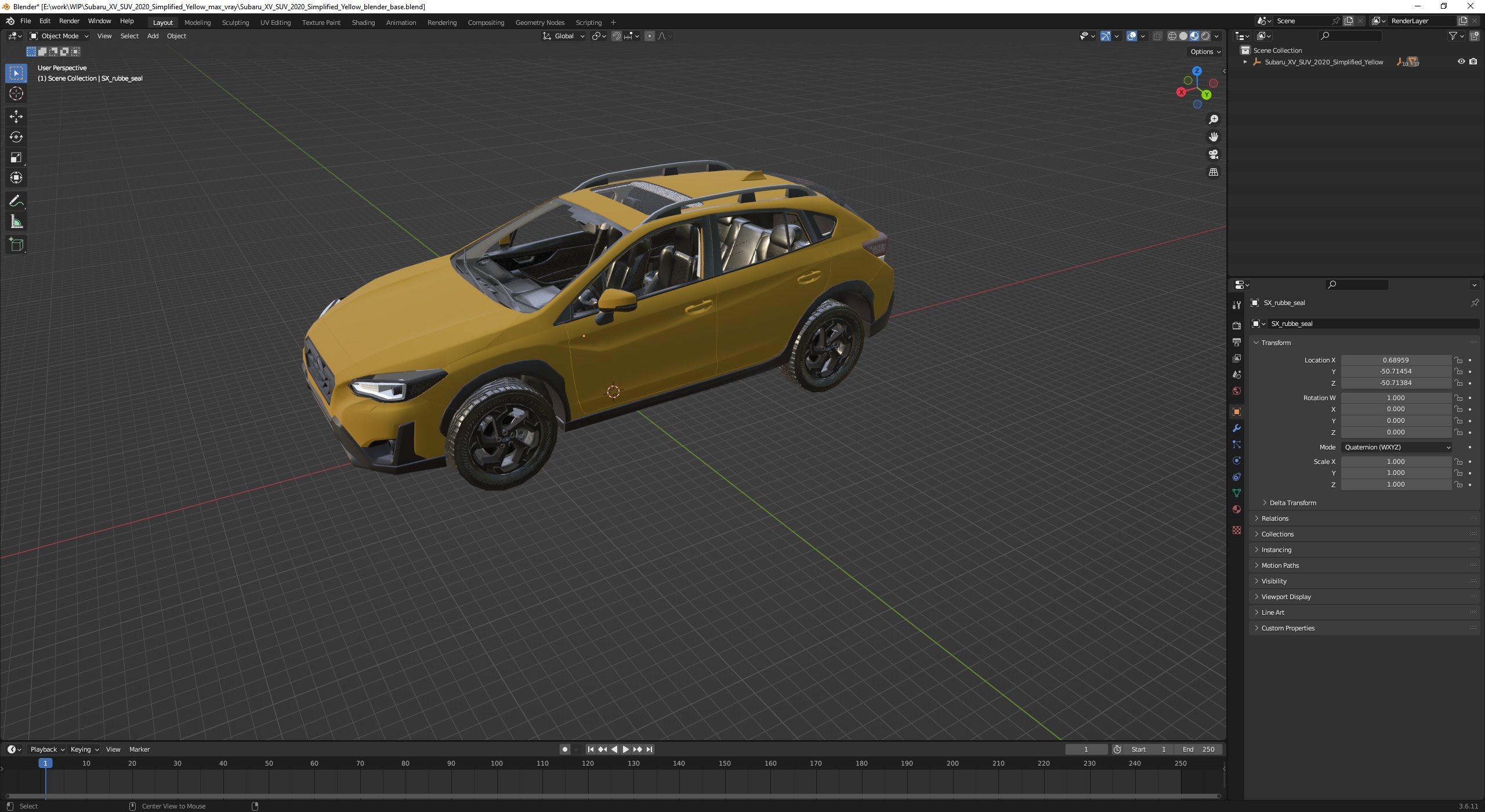 3D Subaru XV SUV 2020 Simplified Yellow