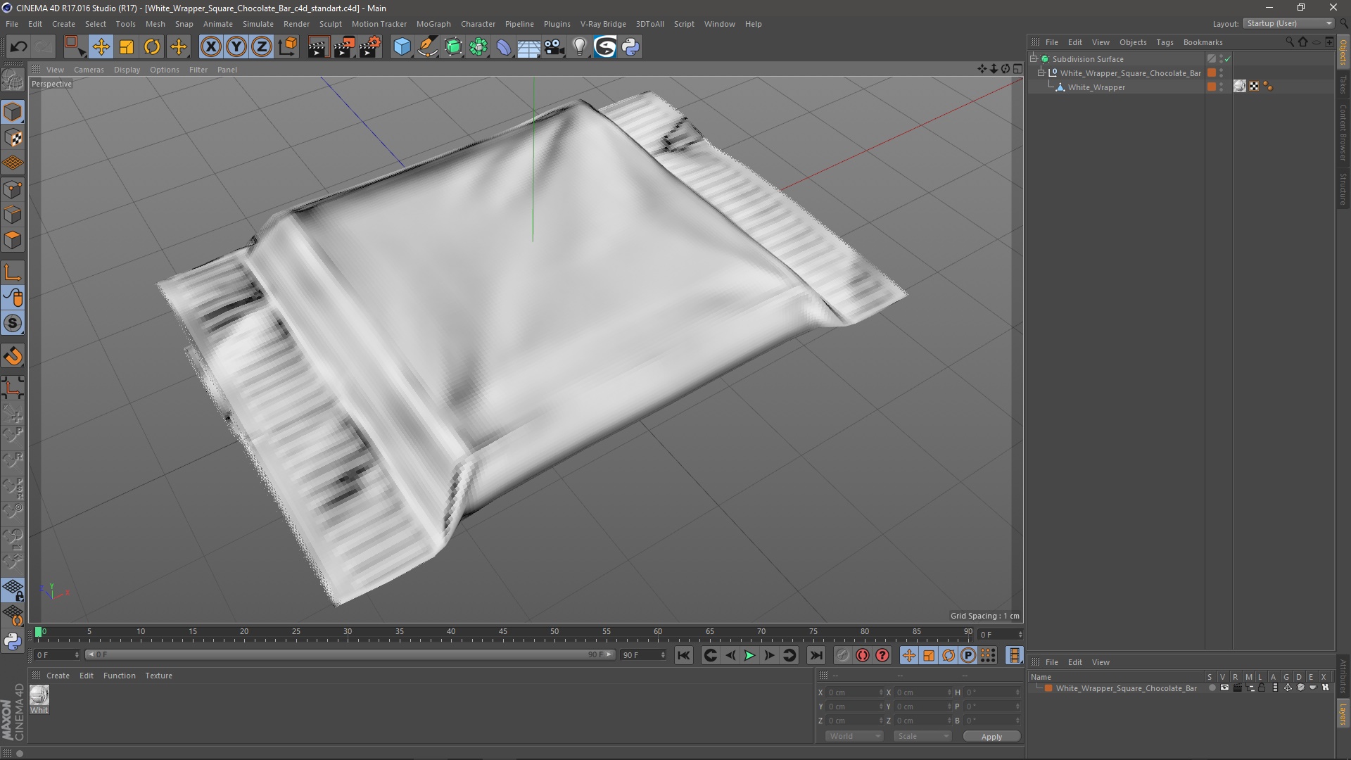 White Wrapper Square Chocolate Bar 3D model