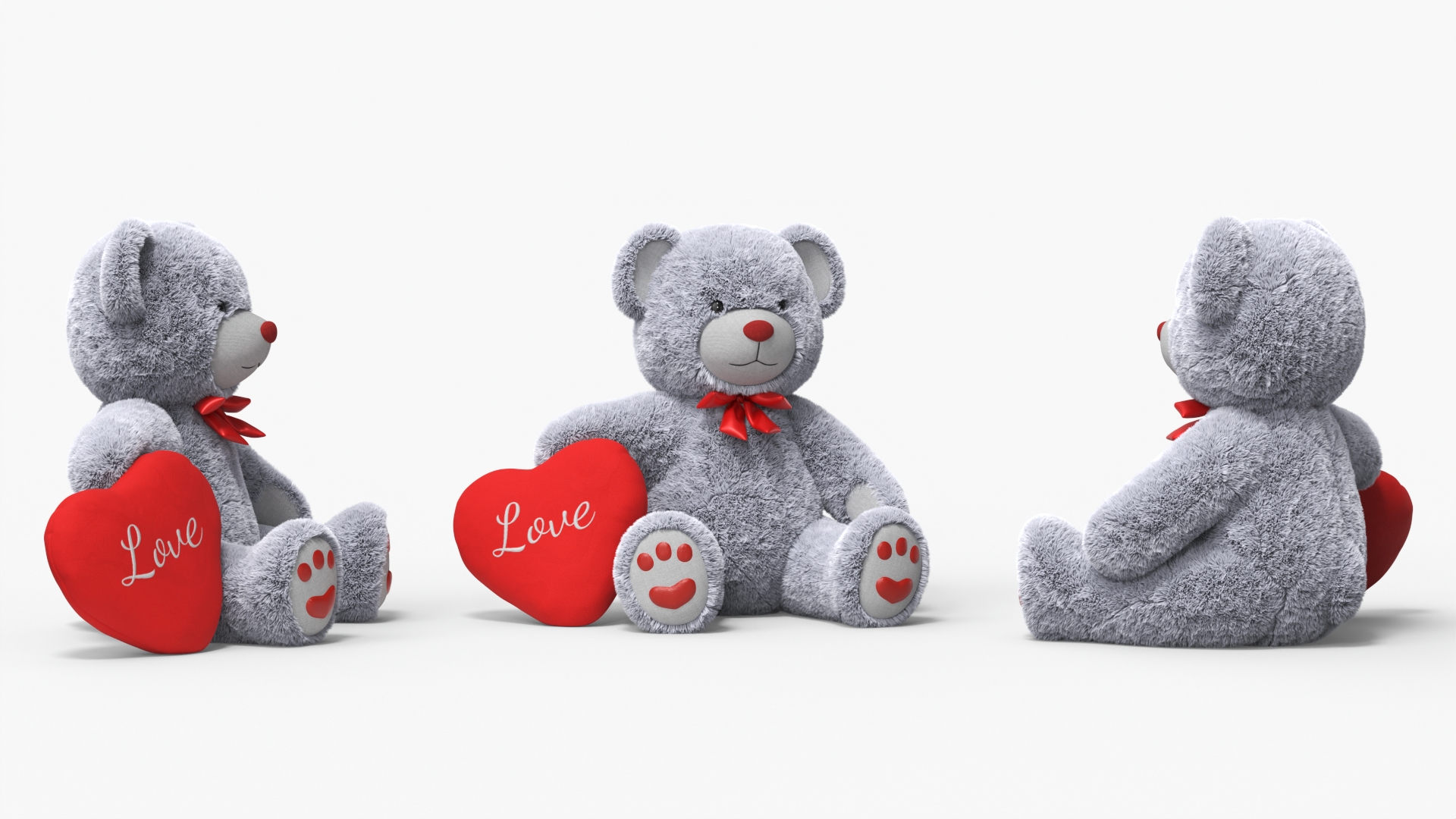 3D model Grey Teddy Bear with Heart Fur