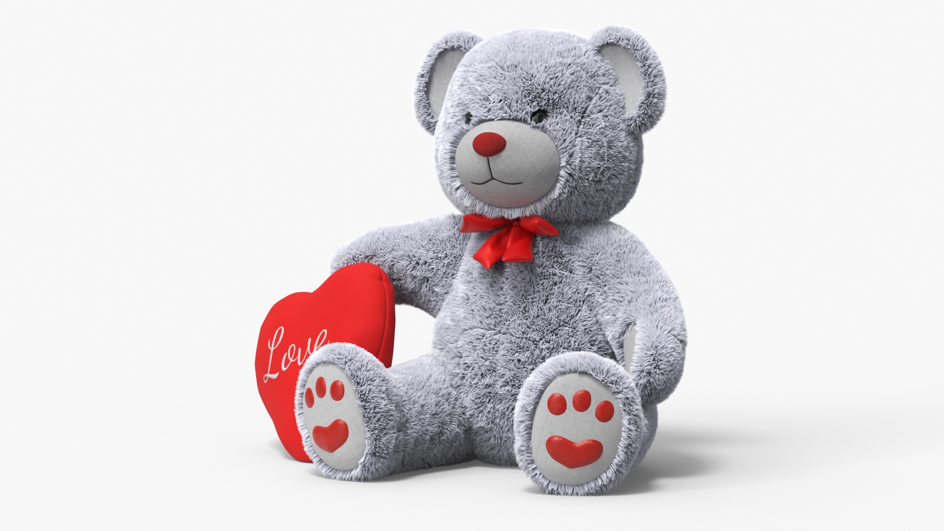 3D model Grey Teddy Bear with Heart Fur