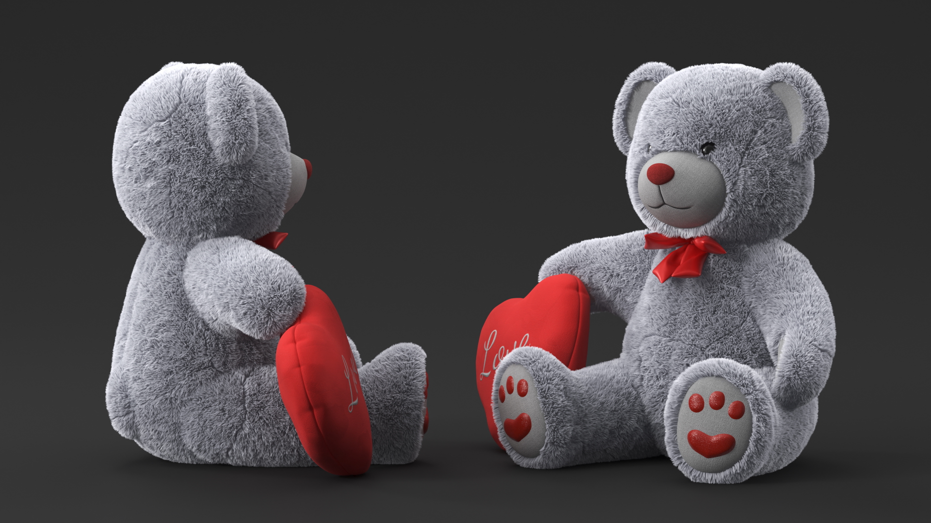 3D model Grey Teddy Bear with Heart Fur