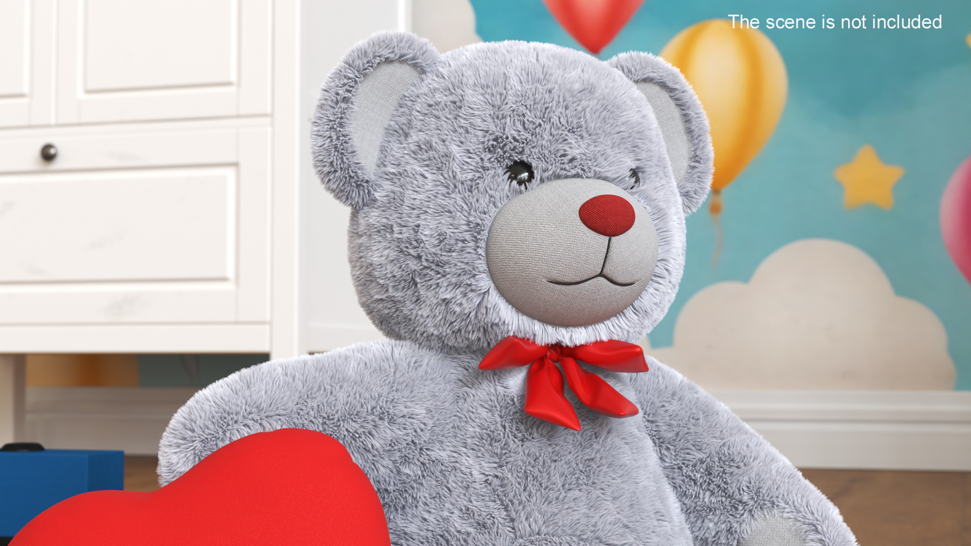 3D model Grey Teddy Bear with Heart Fur