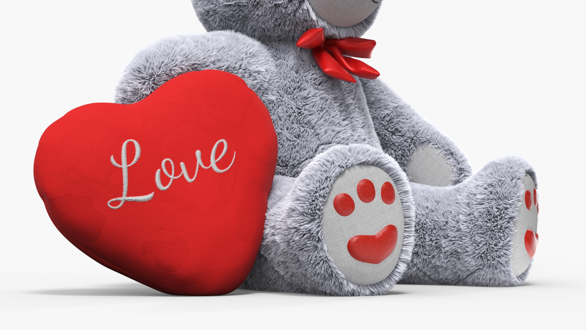 3D model Grey Teddy Bear with Heart Fur