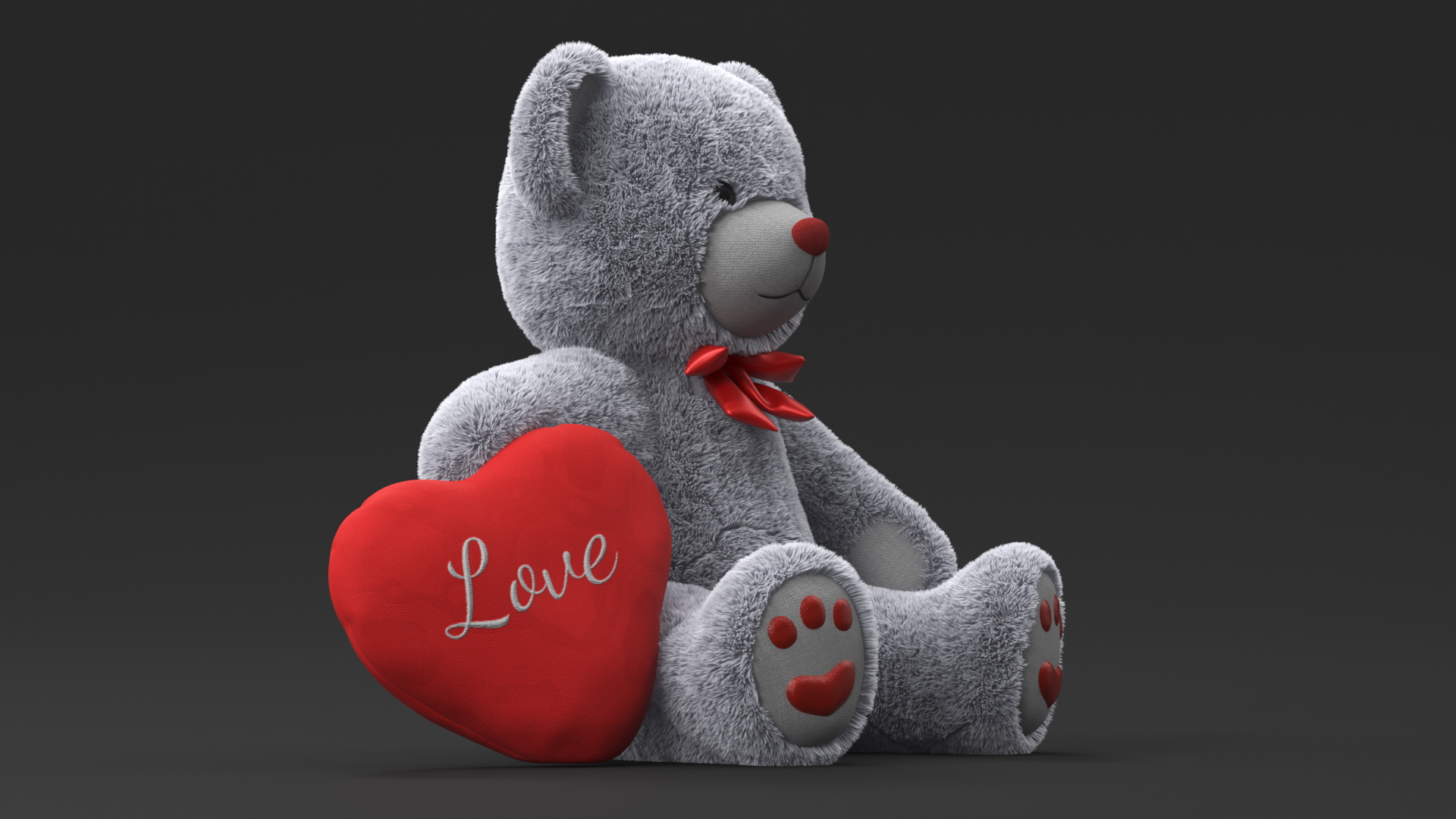 3D model Grey Teddy Bear with Heart Fur