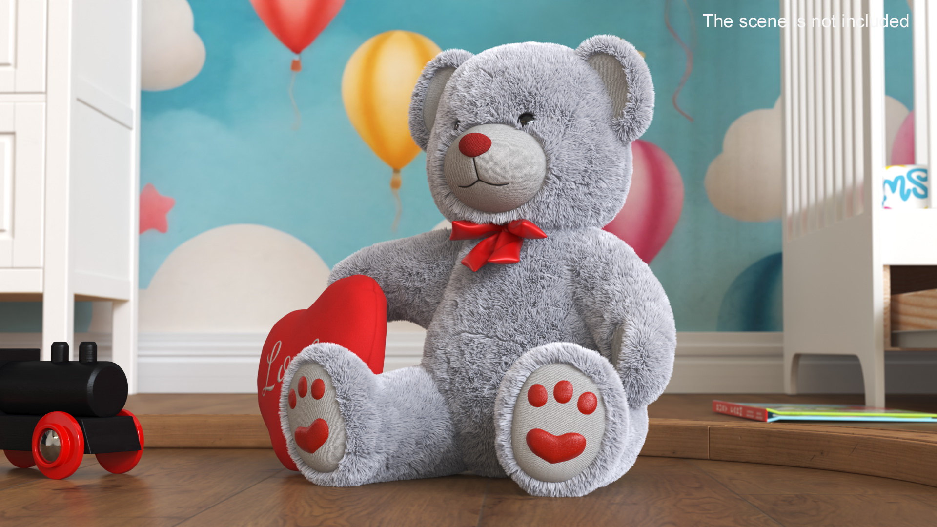 3D model Grey Teddy Bear with Heart Fur