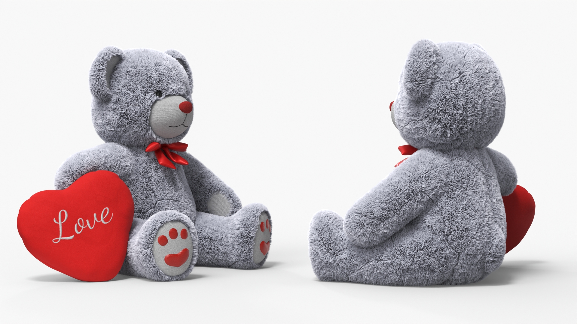 3D model Grey Teddy Bear with Heart Fur