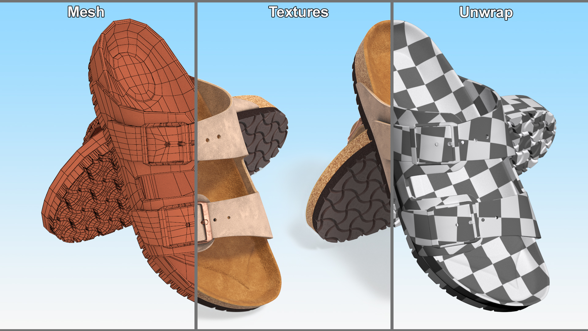 3D model Man Soft Footbed Sandals Brown