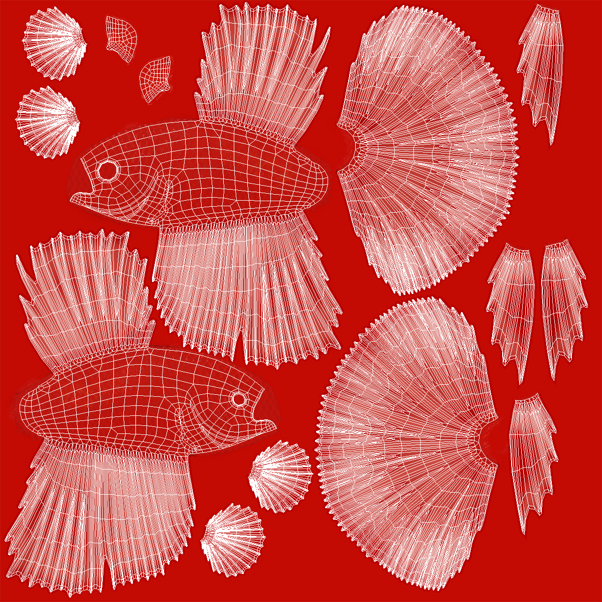 3D model Red Crowntail Betta Fish Rigged for Maya