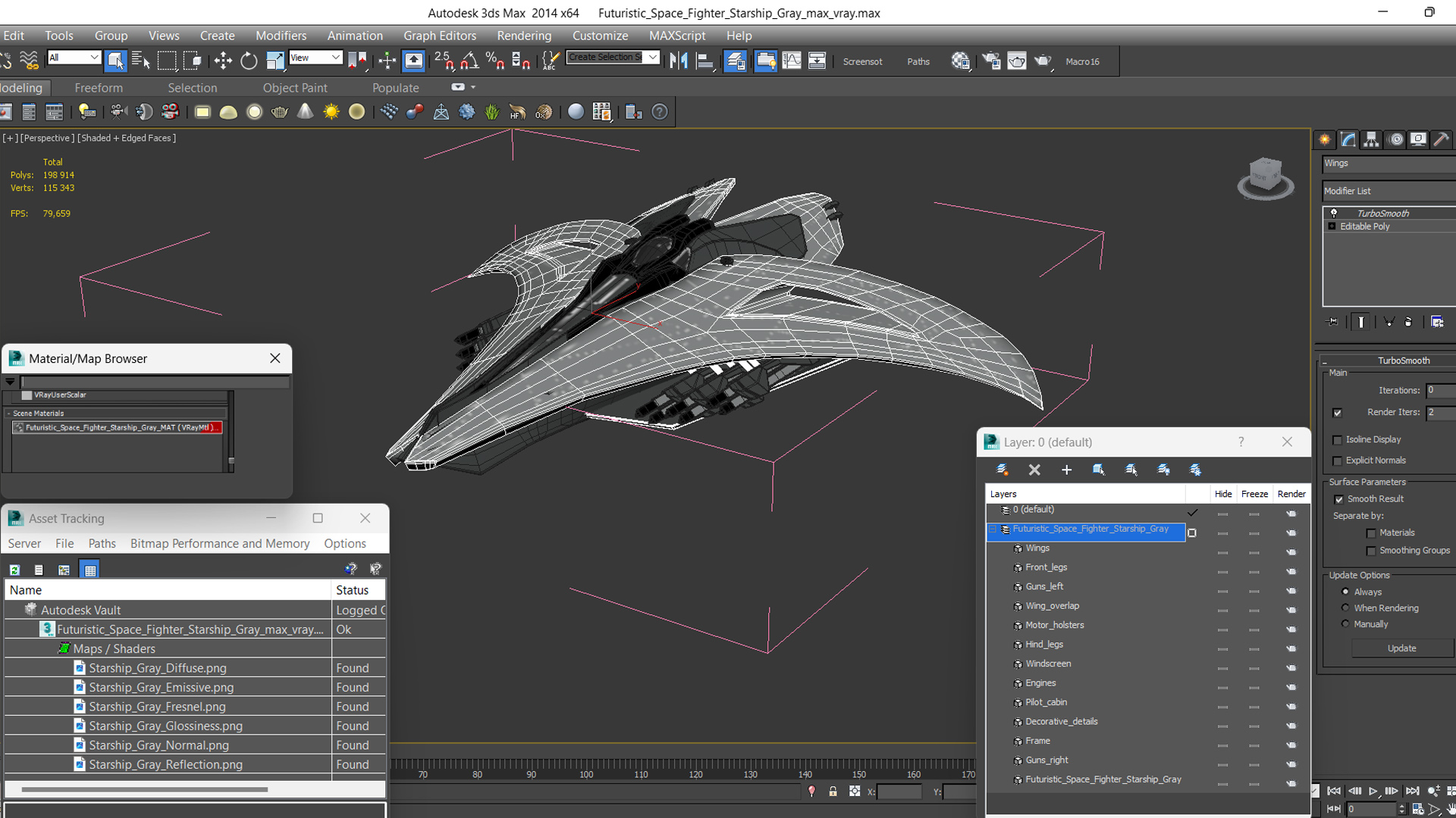 3D Futuristic Space Fighter Starship Gray model