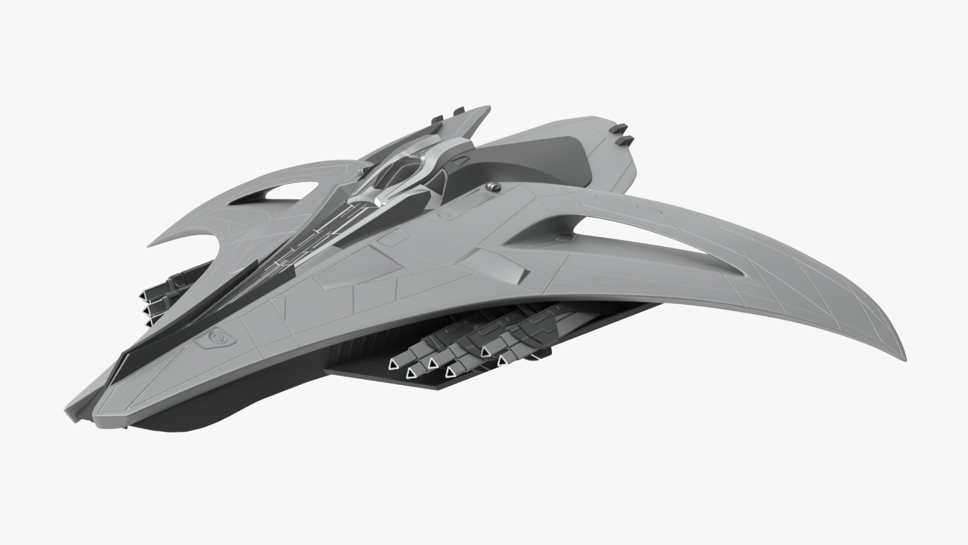 3D Futuristic Space Fighter Starship Gray model