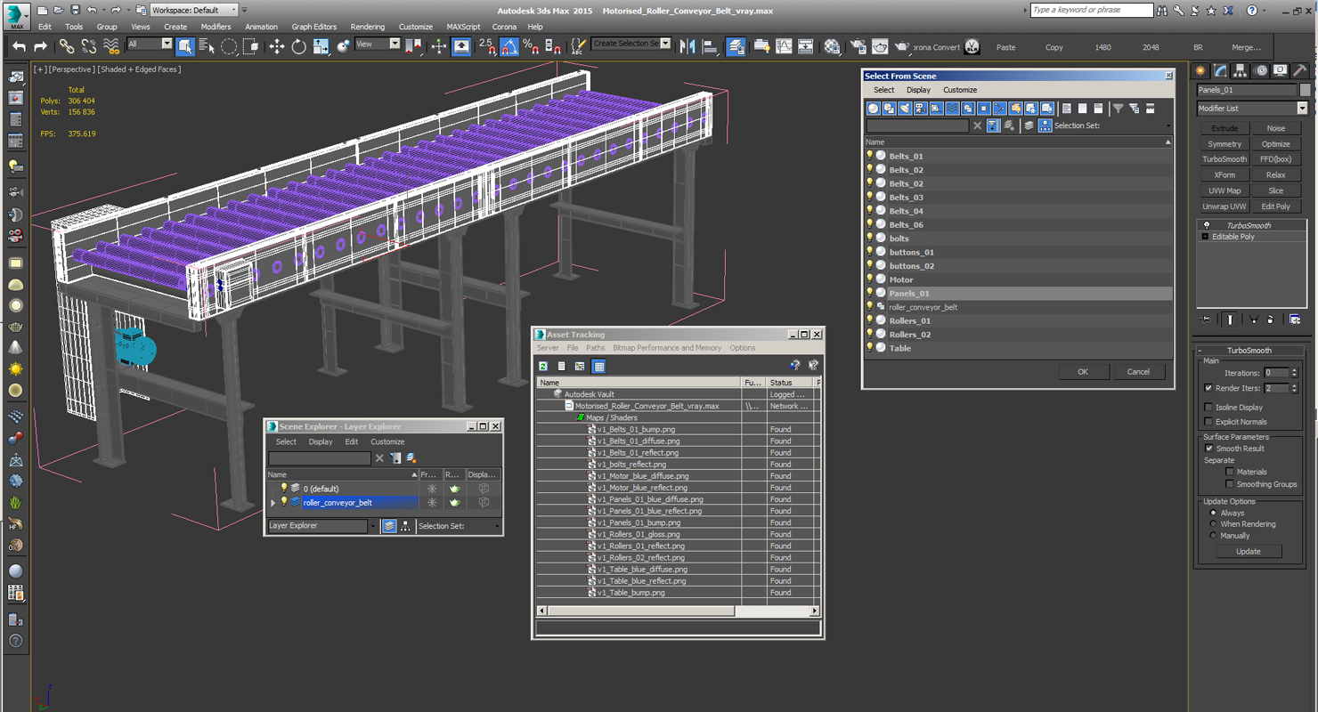 3D model Motorised Roller Conveyor Belt