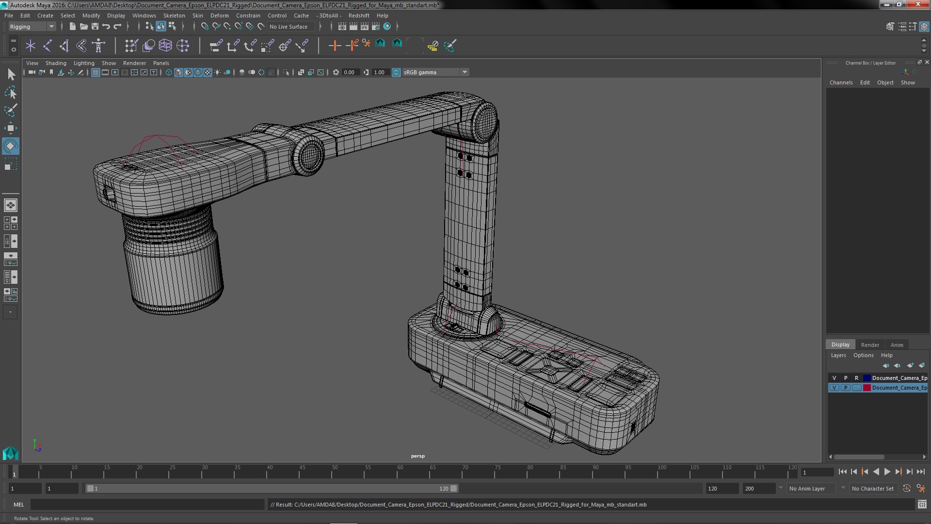 3D model Document Camera Epson ELPDC21 Rigged for Maya