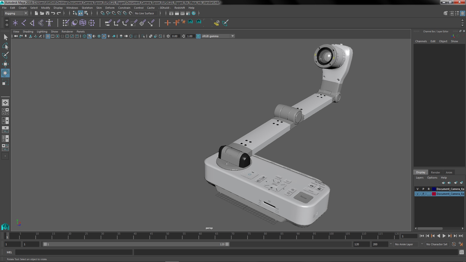 3D model Document Camera Epson ELPDC21 Rigged for Maya