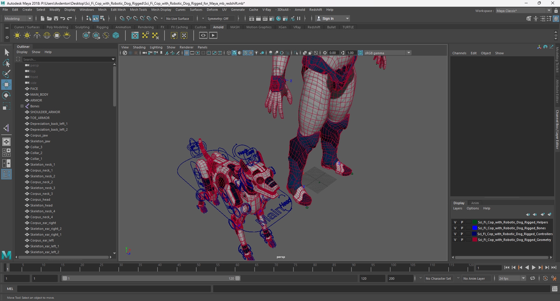 3D Sci Fi Cop with Robotic Dog Rigged for Maya model