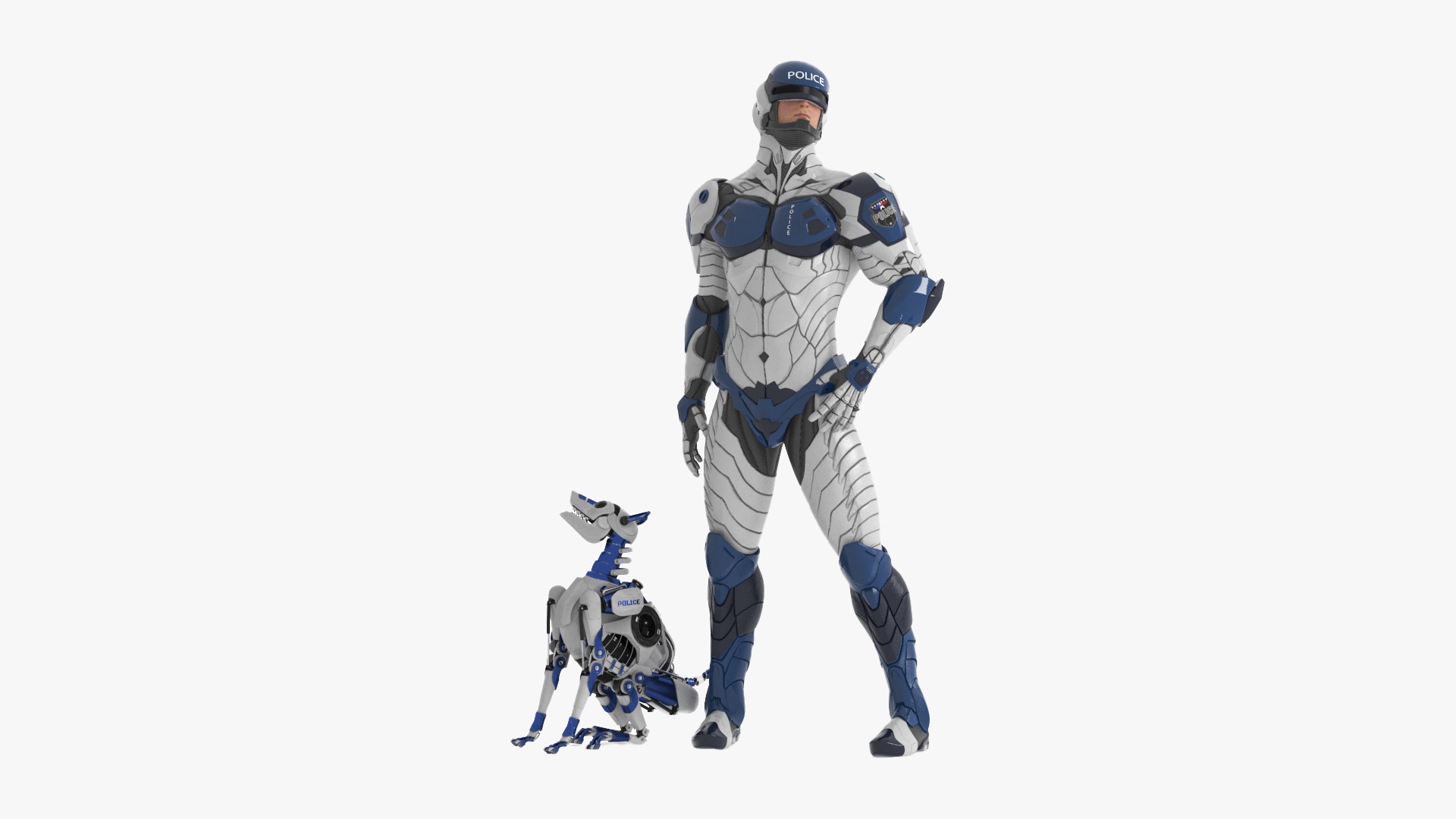 3D Sci Fi Cop with Robotic Dog Rigged for Maya model