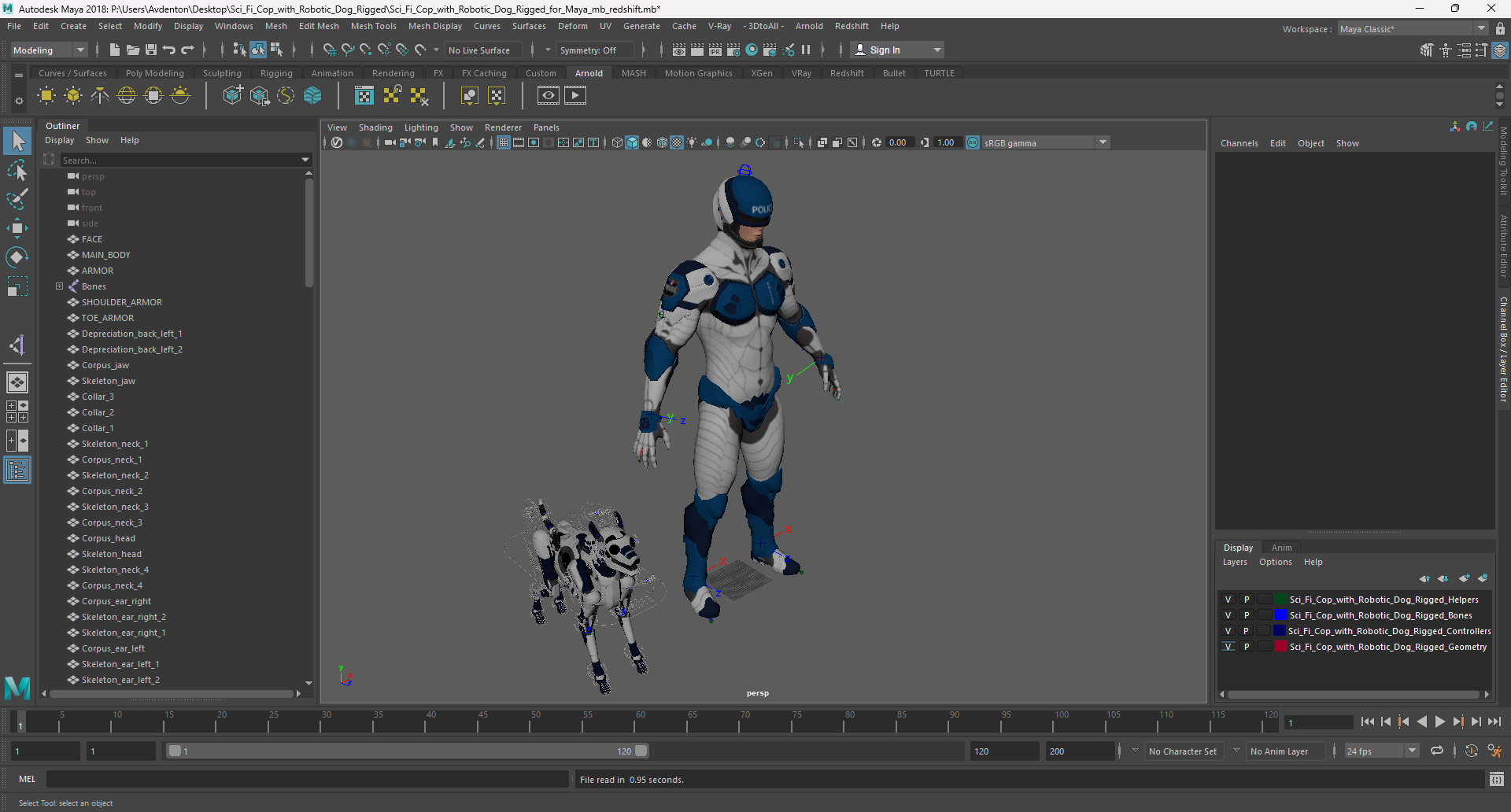 3D Sci Fi Cop with Robotic Dog Rigged for Maya model