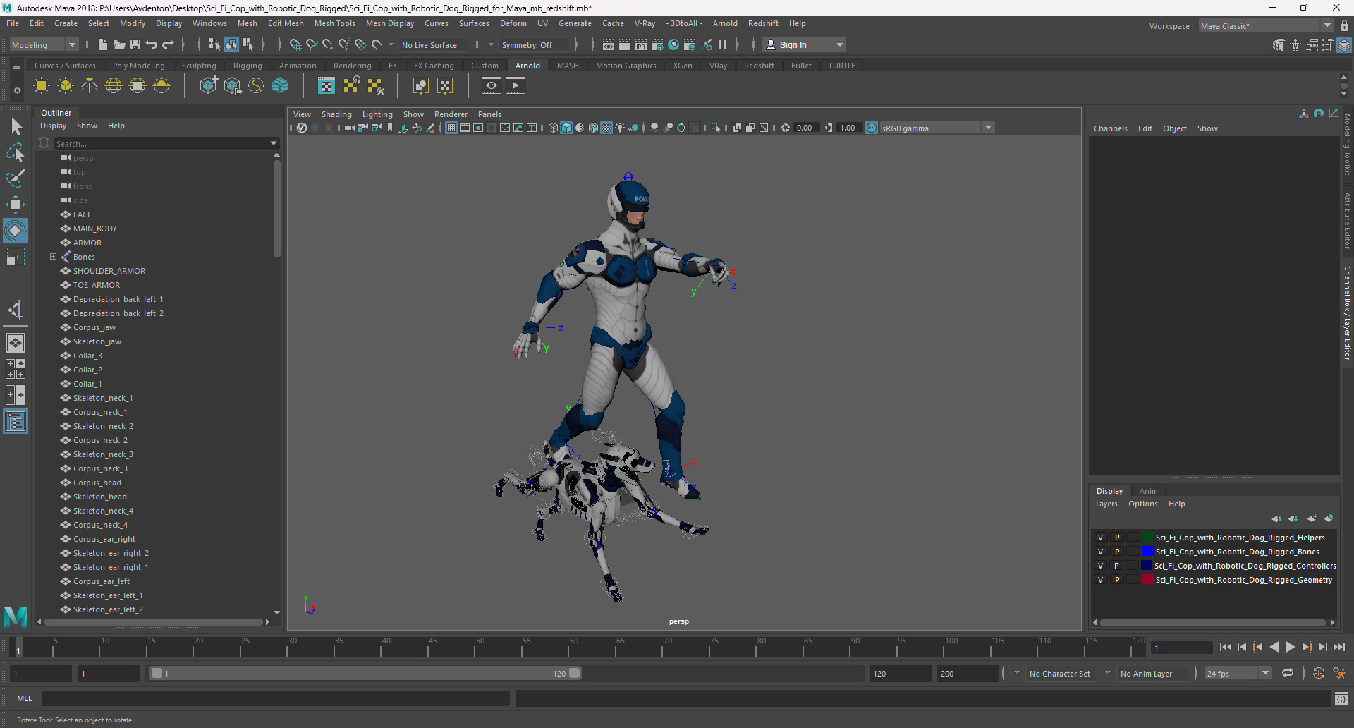 3D Sci Fi Cop with Robotic Dog Rigged for Maya model