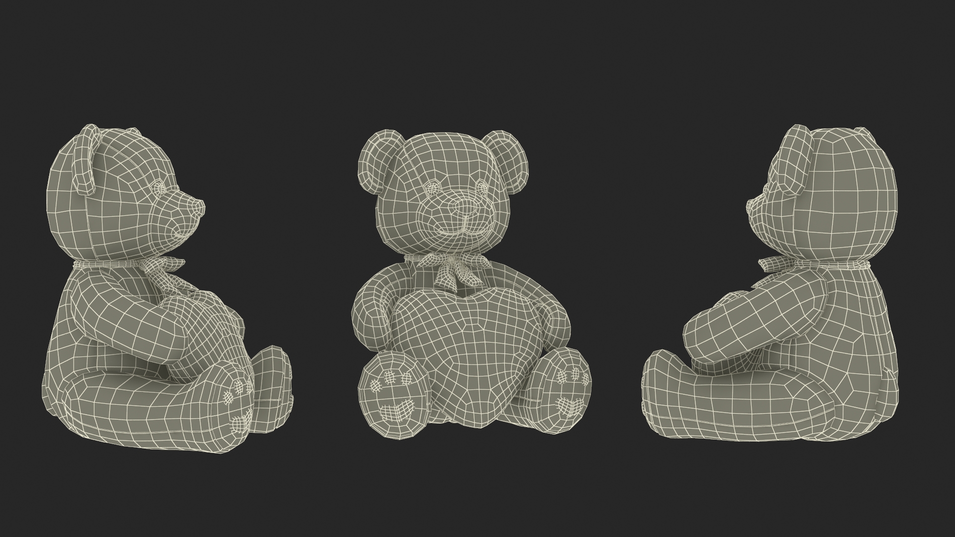 Plush Teddy Bear Grey Holding Heart Fur 3D model