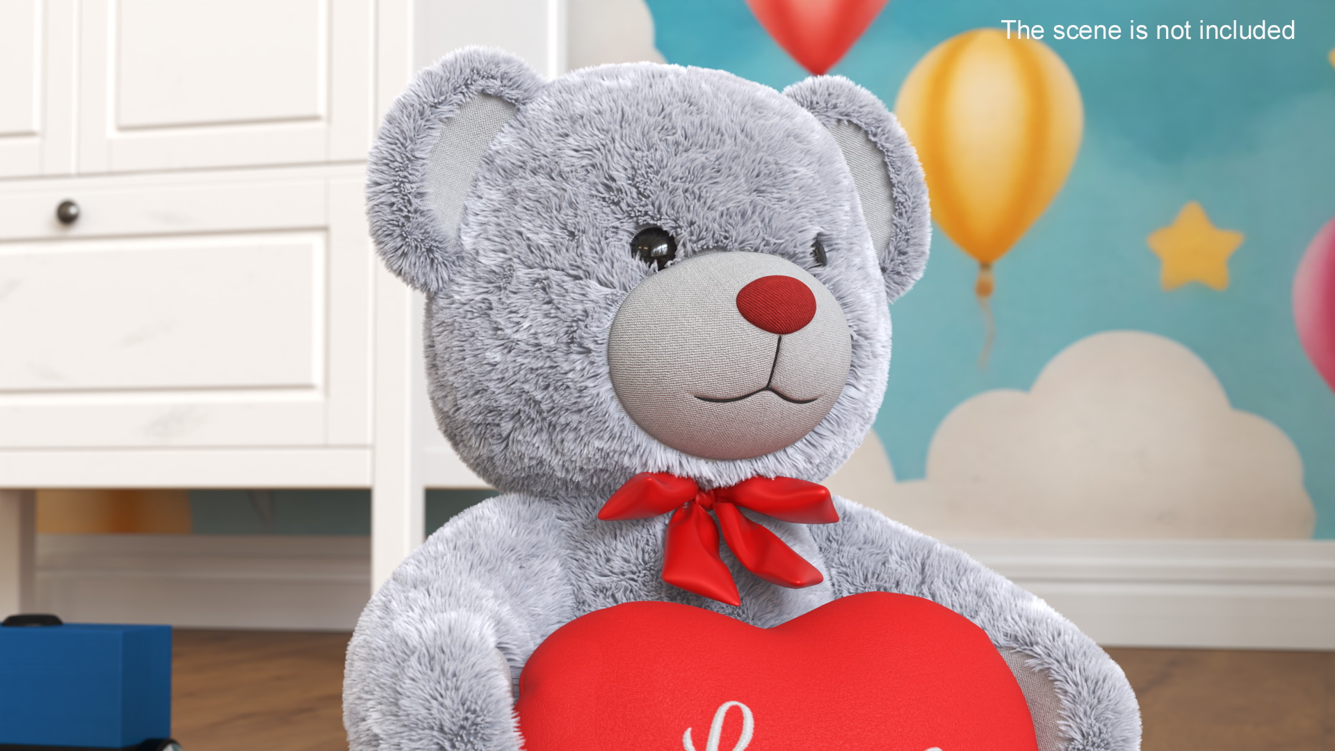 Plush Teddy Bear Grey Holding Heart Fur 3D model