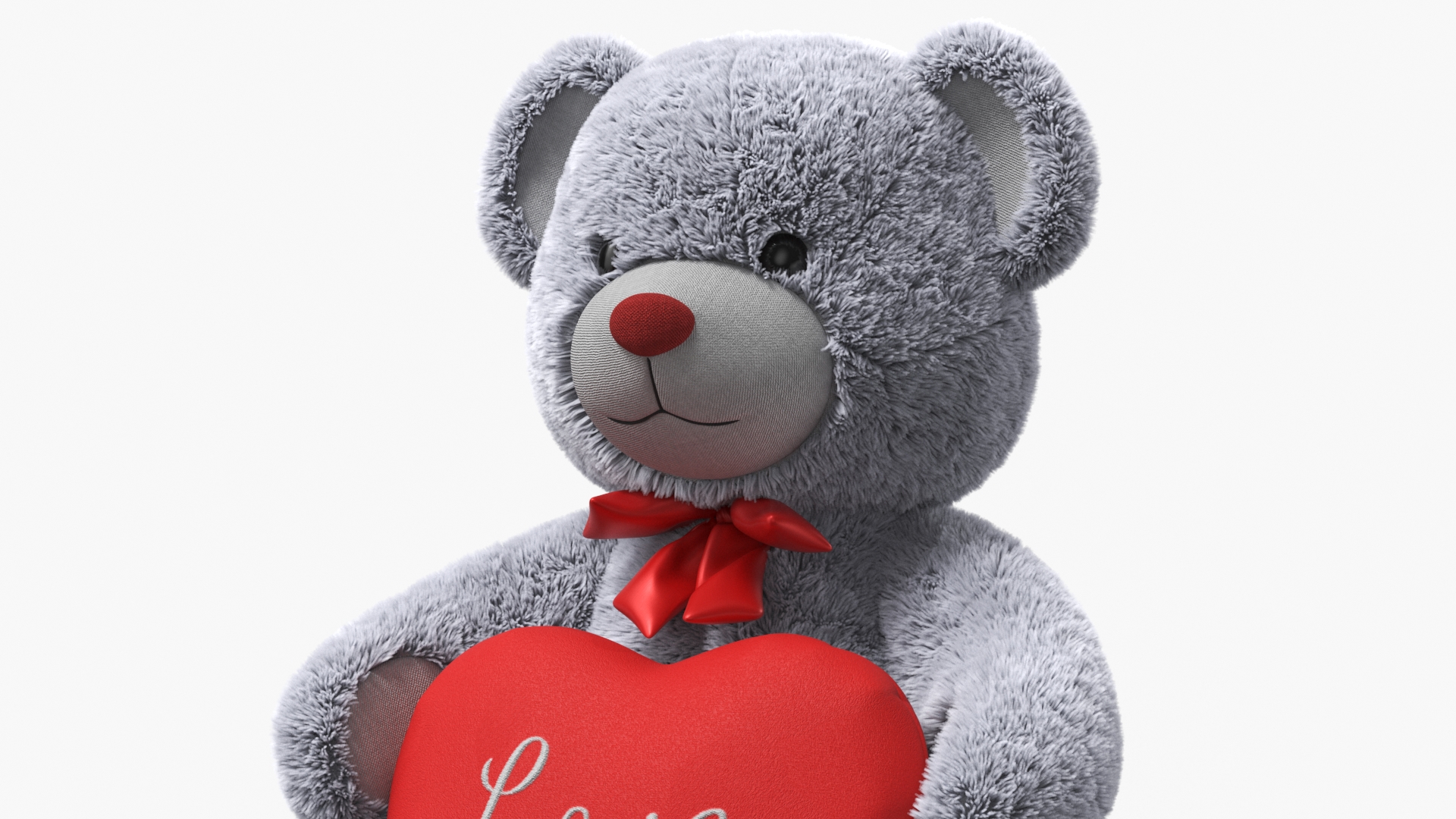 Plush Teddy Bear Grey Holding Heart Fur 3D model