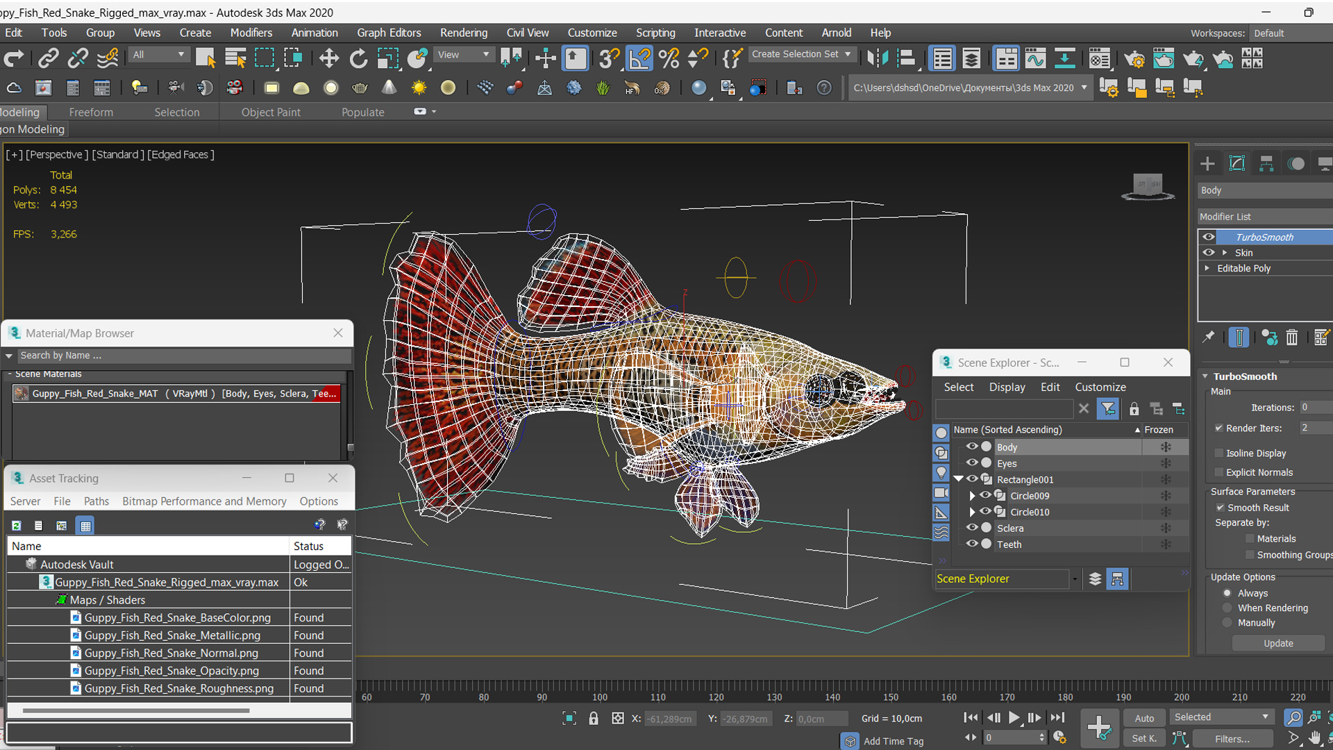 3D Guppy Fish Red Snake Rigged for Maya