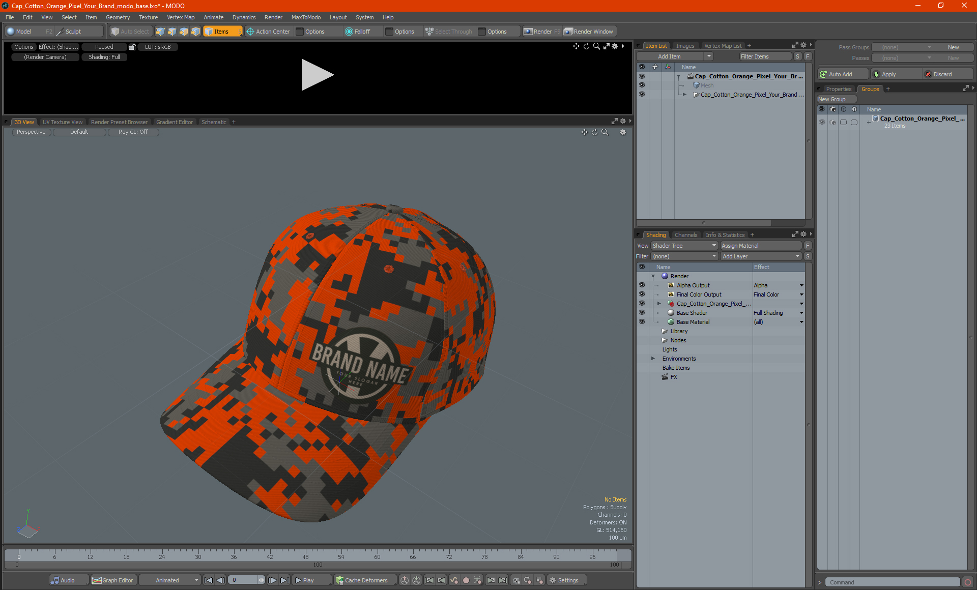 Cap Cotton Orange Pixel Your Brand 3D model